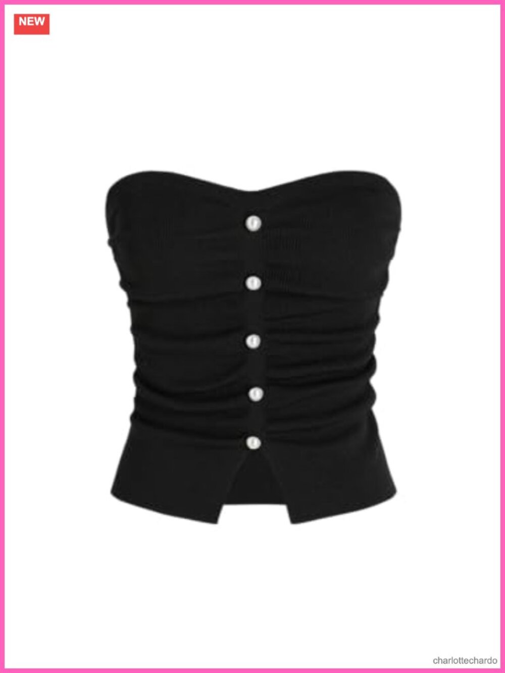 Faux Pearl Ruched Split Hem Knit Crop Tube Top Y2K Going Out